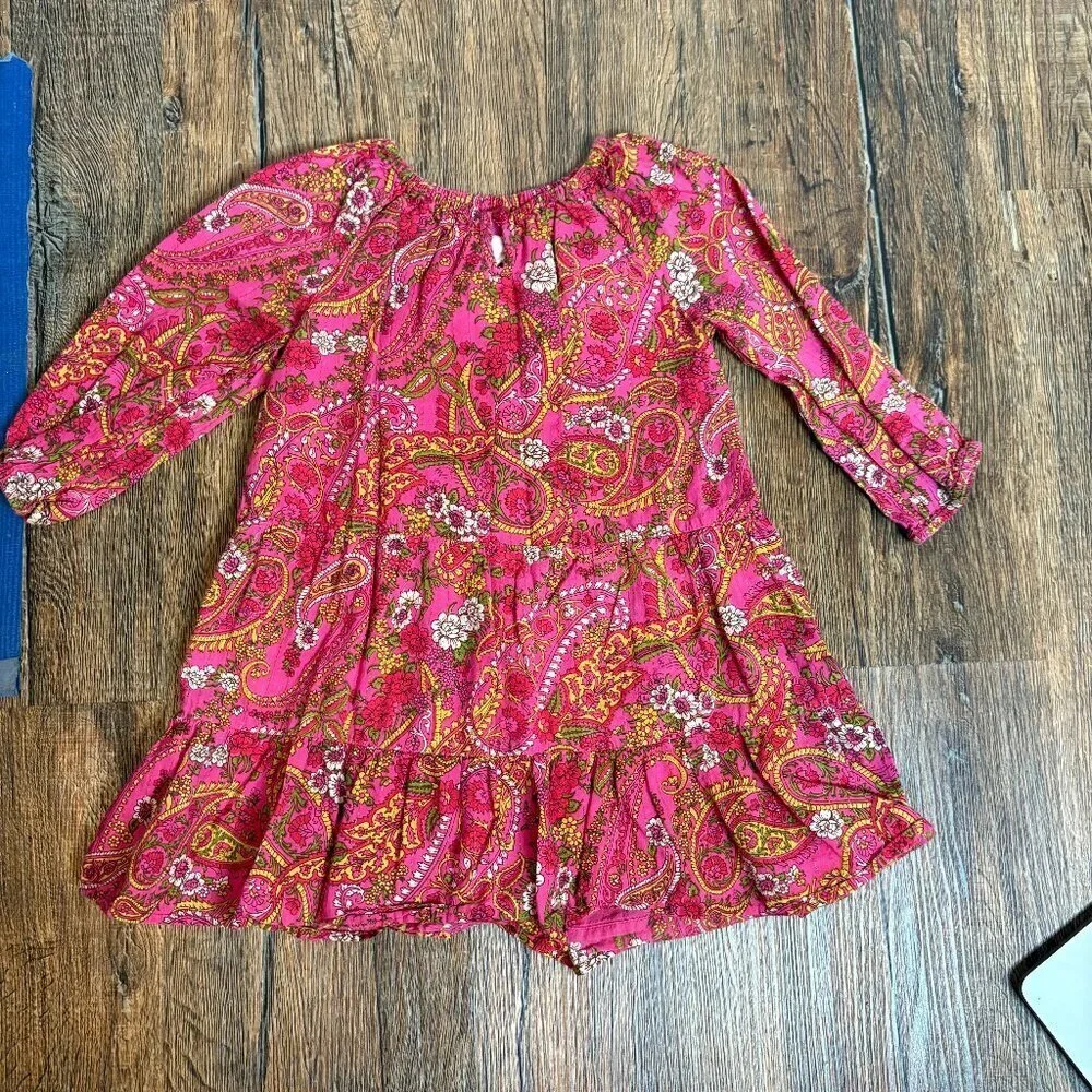 Pink Chicken Vibrant Pink Paisley Long Sleeve Dress
